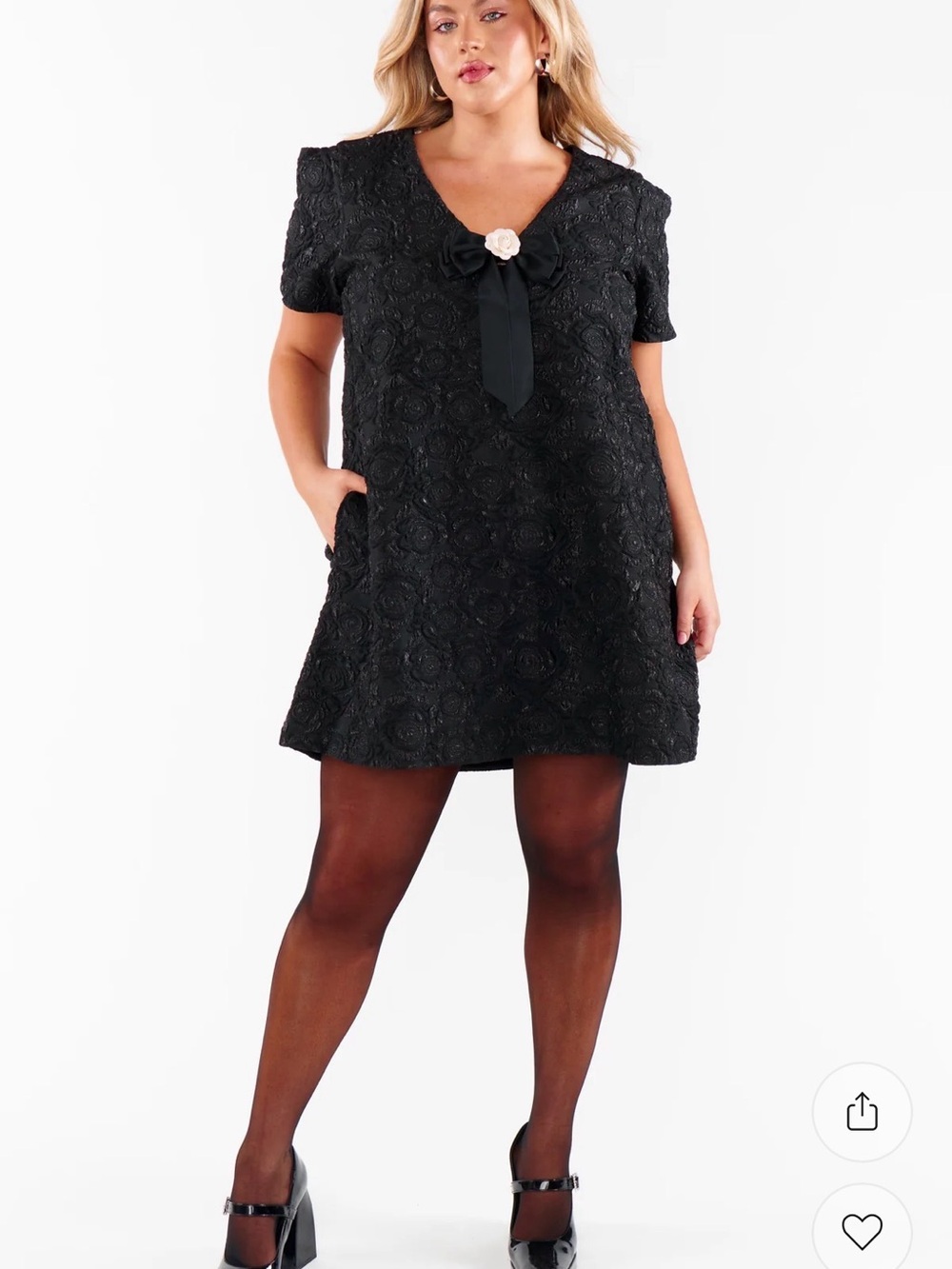 Show Me Your MuMu Black Textured A-Line Mini Dress with Bow and Rosette